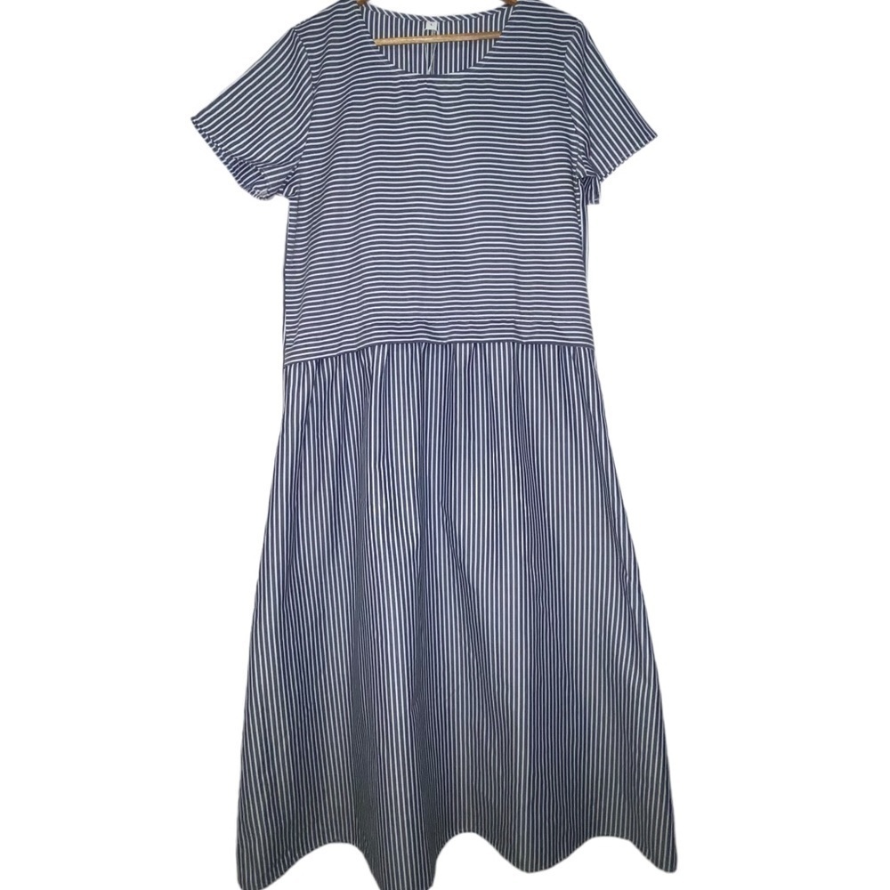 NWT Blue and White Striped Peasant Shortsleeve Maxi Dress Size Large